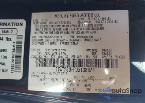 2018 Ford Mustang Ecoboost Premium from USA, damaged, VIN 1FATP8UH1J5138874